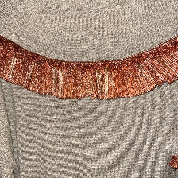 J. Crew 100% gray cashmere sweater w coppery metallized ruffles  M - Picture 2 of 7